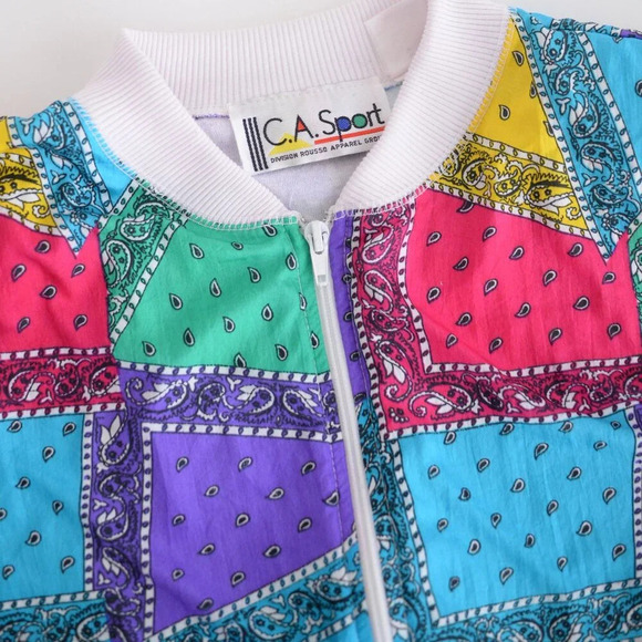Vintage CA Sport Nylon Rainbow Blocked Zip Up Lightweight Patchwork Jacket S - Picture 10 of 10